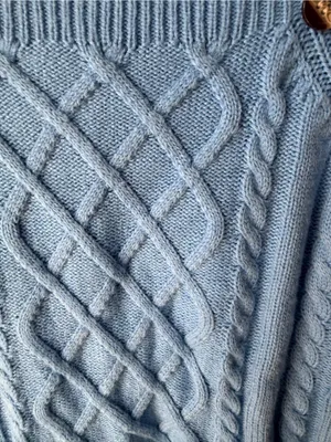 Cable Knit Sweater Blue Women’s Medium Button Shoulder Cozy Knit thumbnail 4