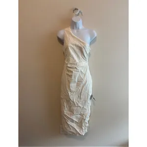 Lulus Poised in Positano‎ One Shoulder Dress Womens XS White Midi Slit thumbnail 3