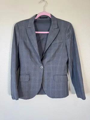 Theory Grey Plaid Fitted Blazer Jacket Womens M Preppy Corpcore Academia Work thumbnail 9