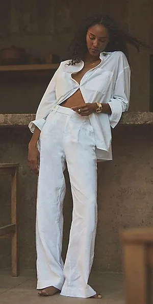 Madewell NWT White Harlow Wideleg Linen Pants 8 thumbnail 4