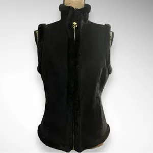 CHAPS Women's Black‎ Faux Suede Faux Fur Vest Small | EUC thumbnail 2