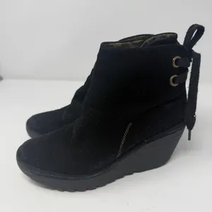 Fly London Suede Wedge Ankle Boots Black Lace Up Back Women Size 38 thumbnail 6