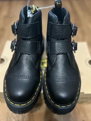 DR MARTENS Devon flower buckle black leather platform boots shoes women’s 9 new thumbnail 7