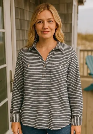 Madewell Stripe Lightweight Long Sleeve Button Up Coastal Comfort Travel S thumbnail 1
