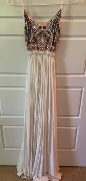 Raga White Open-back Maxi Dress with Embroidered Top thumbnail 1
