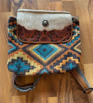 Myra Bag Backpack purse Women Small‎ Multicolor Hand Tooled Cowhide Leather west thumbnail 1