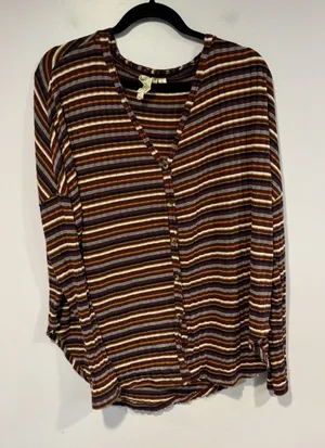 Blu Pepper boutique fall stripe‎ button down lightweight sweater thumbnail 1