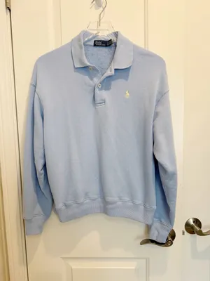 POLO RALPH LAUREN Polo Collared Sweatshirt in Baby Blue size Small Preppy thumbnail 3