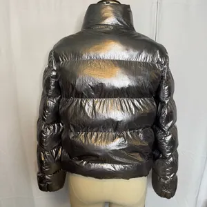Who What Wear Metallic Silver Puffer Jacket Women’s Medium Shiny Winter Coat thumbnail 3
