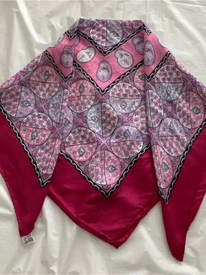 Silk Floral Pink & Magenta Woman’s Square Scarf, Geometric thumbnail 1