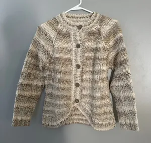 Women’s ie relaxed Beige/Brown Striped Chunky-Knit Button Front Cardigan S thumbnail 1