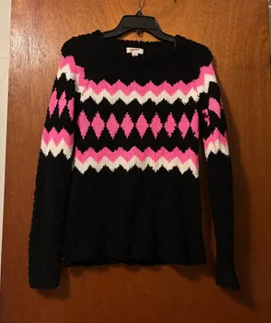 Arizona Jean Company Black, Pink & White Chevron Crew Sweater thumbnail 1