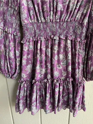 Alexis Lilac Purple Floral Mini Dress Long Sleeves thumbnail 6