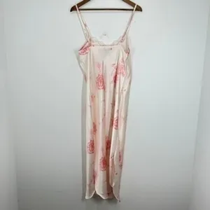 Vintage Floral Pink Lace Trim Satin Slip Nightgown Private Luxury Fairycore thumbnail 9