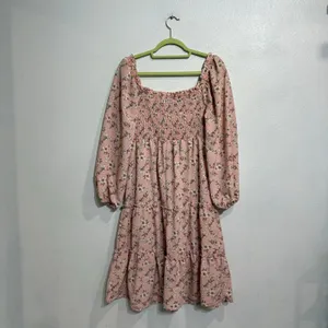 AS U WISH Pink Floral Smocked Long Sleeve Mini Dress Sz M thumbnail 9