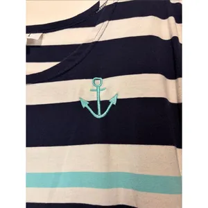 Exist Nautical Striped Drop Waist Anchor Detail Mini Dress Pockets Cap Sleeves L thumbnail 4
