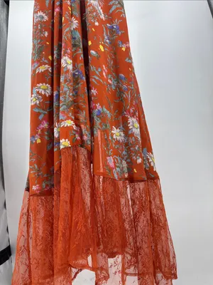 Women's Maxi floral Dress Burnt Orange open back M lace boho casual ruffle thumbnail 8