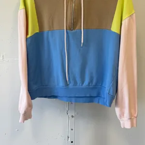 BP Nordstrom Womens Colorblock Half Zip Hoodie Sweatshirt Blue Brown Yellow Sm thumbnail 4