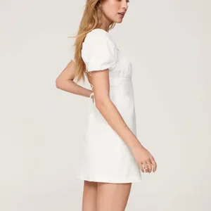 Louna White Bodycon Peasant Mini Dress LARGE Bridal Cotton Corset Cottage $160 thumbnail 4