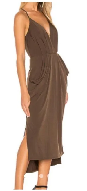 BCBGeneration Chocolate Brown Spaghetti Strap V-Neck Midi Dress thumbnail 1