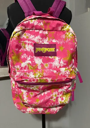 RARE JanSport TDN7 Big Student Y2K backpack in a pink and yellow stars pattern thumbnail 1