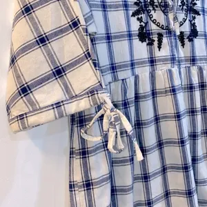 Umgee blue plaid floral embroidered dress size small thumbnail 8
