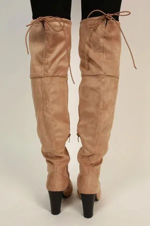 Nature Breeze Taupe OTK Faux Suede Boots thumbnail 3