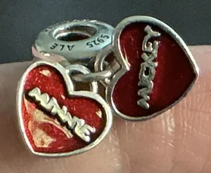 Pandora Disney Mickey Minnie Red Double Heart Dangle Charm S925 ALE Sterling thumbnail 1