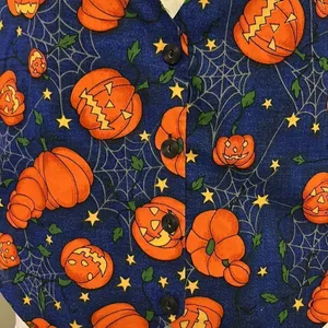Halloween Pumpkin, Spider Web Fashion Blue, Orange, Green, Yellow Button Up Vest thumbnail 2