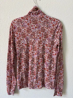 J Crew Tissue Turtleneck in Fête Floral Size XS Colorful Bohemian FLAWED thumbnail 2