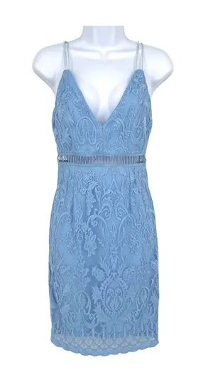 Pink Lily Lace Cutout Mini Dress Light Blue Size Small NWT Coquette Soft Girl thumbnail 1