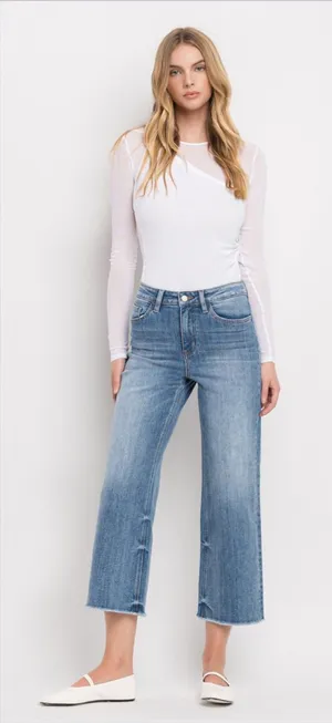 Vervet Super High Rise Raw Hem Wide Leg Crop Jeans Size 29 Stretch thumbnail 1