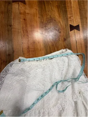 Vintage Periwinkle Lace Tiered Maxi Skirt Cream White Prairie Cottagecore M USA thumbnail 9