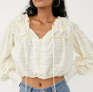 Free People Hailey Ivory Blouse Long Sleeve Crop thumbnail 2