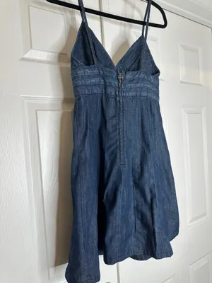 7 For All Mankind Denim Mini Dress Size Small 100% Cotton Y2K Spaghetti Strap thumbnail 7