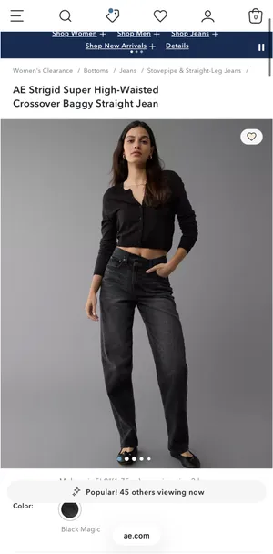 American Eagle Super High-Waisted Crossover Baggy Straight Black Jeans thumbnail 5