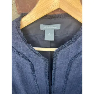 Ann Taylor Quiet Luxury Navy Tweed Fringe Jacket Blazer Size 4 thumbnail 6