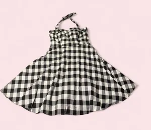 Topdress Black & White Gingham Halter Midi Dress ~ vintage cocktail dress thumbnail 1