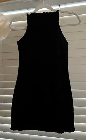 Free People Lyla Black Smocked Mini Dress Lace Up Open Back Y2K Size M thumbnail 1