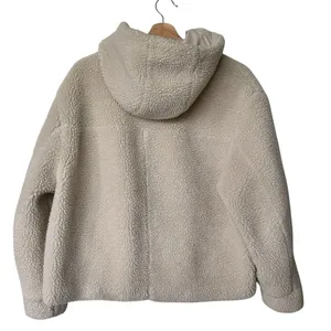 Zara XS Women's Beige Sherpa Teddy Shearling Hooded Cropped Jacket Coat thumbnail 11