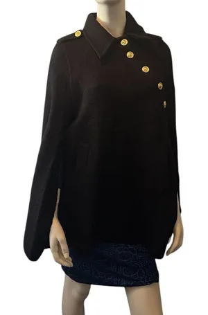 Commense Cape Coat with Gold Buttons Black Medium NWT IN PACKAGE thumbnail 1