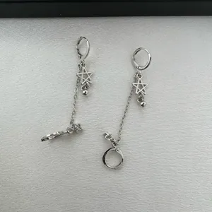 Double Piercing Dangle Chain Star Earrings for Women Silver thumbnail 3
