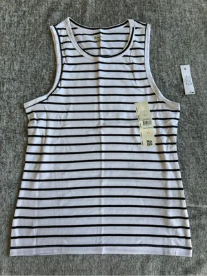 No Boundaries White and Black Striped Ribbed Tank thumbnail 2