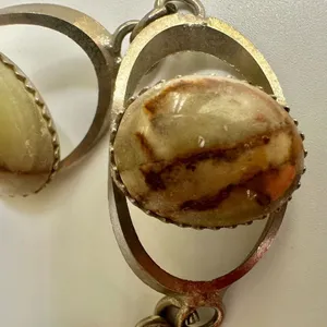 Silver tone agate link vintage bracelet thumbnail 5