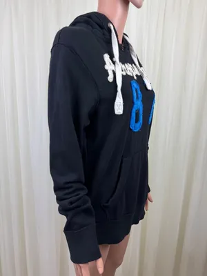 Aeropostale 87 Hoodie Sweatshirt Small Black Pullover Logo Kangaroo Pocket Y2K thumbnail 4