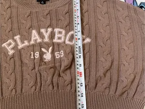 Playboy X Pacsun Cable Knit Cropped Sweater S Brown Y2k Preppy Varsity Coquette thumbnail 9
