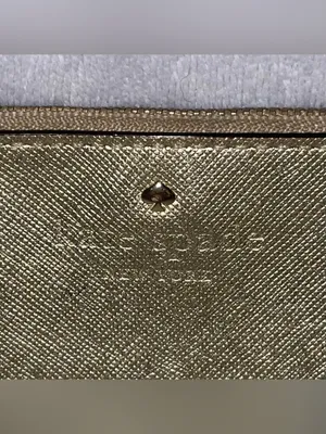 Kate Spade Gold Saffiano Leather Wristlet Clutch Wallet Pouch Polka Dot Lining thumbnail 6