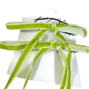 Free People Baby Bows Set Of 2 Sweet Green Velvet NWT Dainty Coquette Victorian thumbnail 5