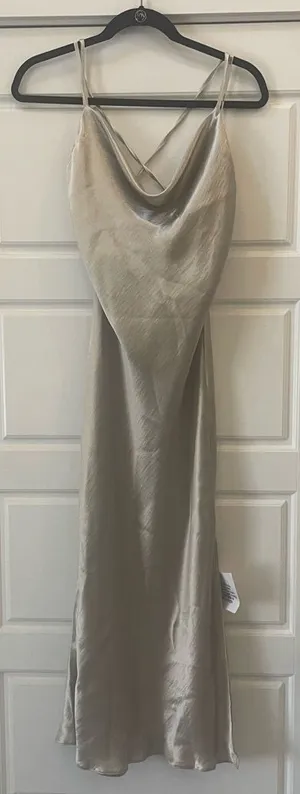ASOS DESIGN Cami Maxi Satin Slip Dress with Lace‎ Up Back Size 6 in Silver NWT thumbnail 1