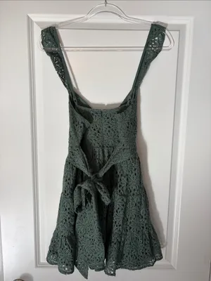 NWT Altar'd State Sage Green Crochet Fit & Flare Mini Dress Size S thumbnail 7